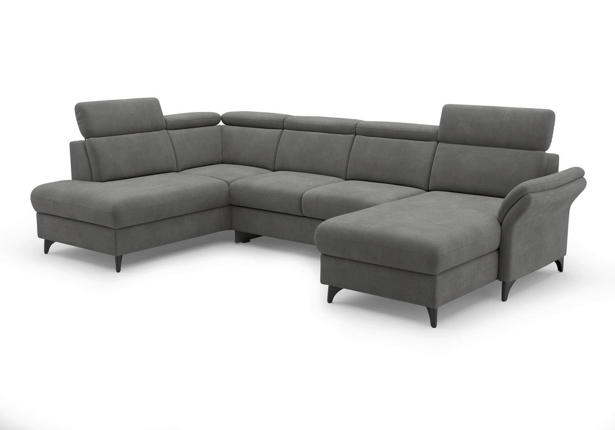 WOHNLANDSCHAFT GLENDALE E in Flachgewebe Grau  - Schwarz/Grau, KONVENTIONELL, Textil/Metall (193/321/166cm) - Sit & More