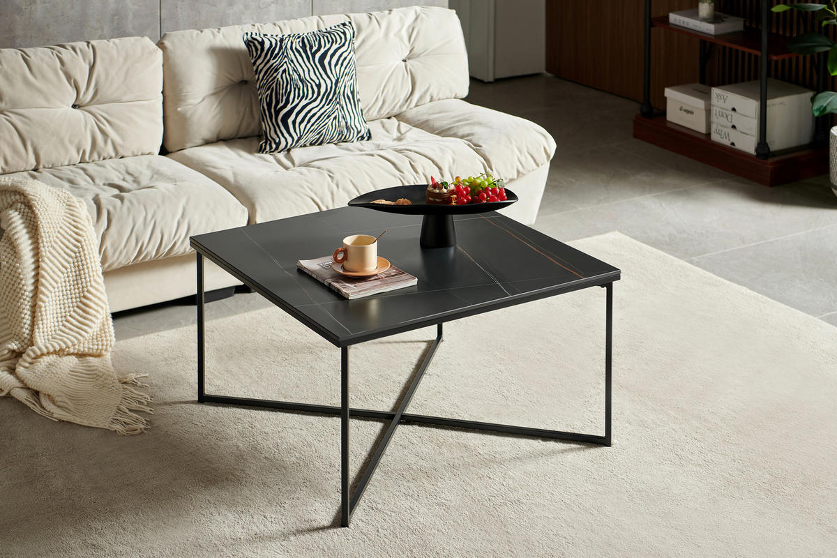 COUCHTISCH 80/45/80 cm quadratisch Schwarz  - Schwarz, Design, Keramik/Metall (80/45/80cm) - Livetastic