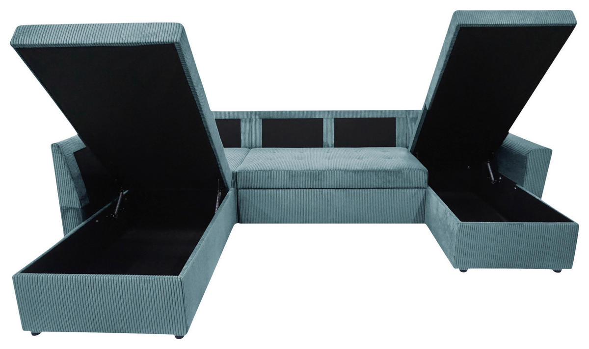 WOHNLANDSCHAFT TERMOLI in Cord Hellblau  - Schwarz/Hellblau, Design, Kunststoff/Textil (212/297/155cm) - MID.YOU