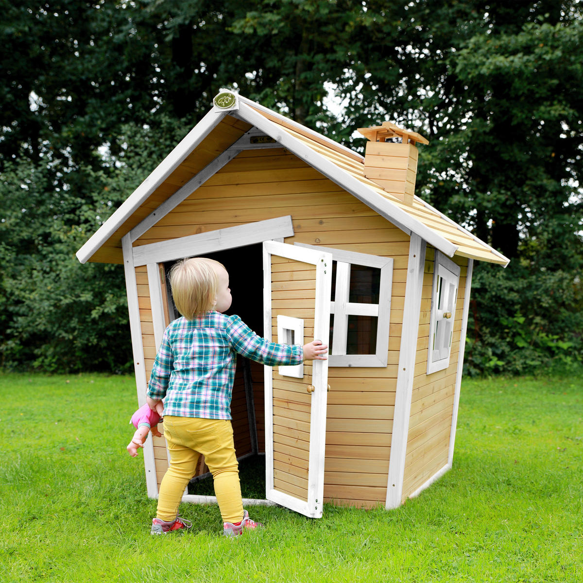 SPIELHAUS 144/146/157 cm  - Braun/Weiß, KONVENTIONELL, Holz (144/146/157cm) - Ambia Garden