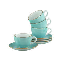 KAFFEETASSE MIT UNTERTASSE Vintage Nature  - Türkis/Weiß, Basics, Keramik - Creatable