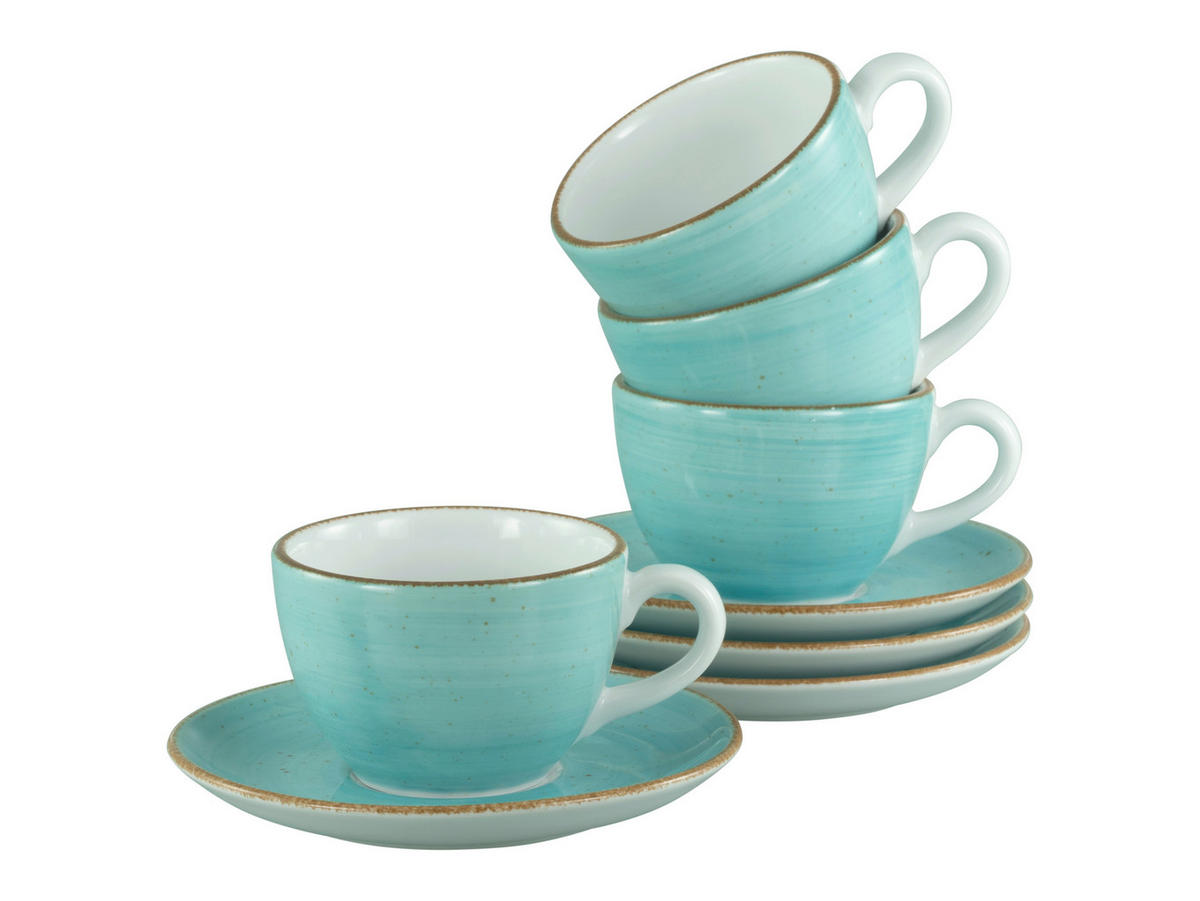 KAFFEETASSE MIT UNTERTASSE Vintage Nature  - Türkis/Weiß, Basics, Keramik - Creatable