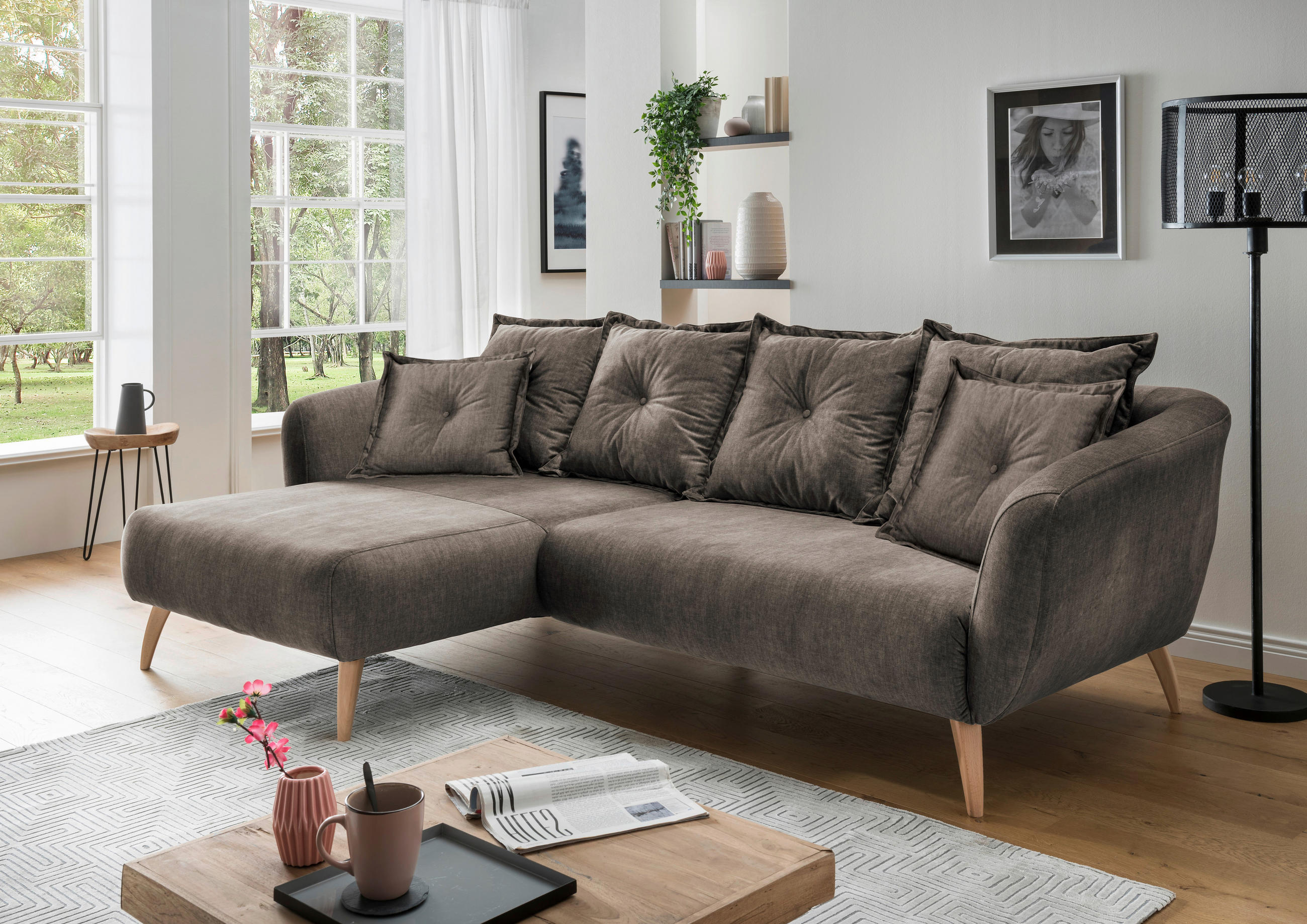ECKSOFA in Velours Braun  - Buchefarben/Braun, Modern, Holz/Textil (162/277cm) - Livetastic