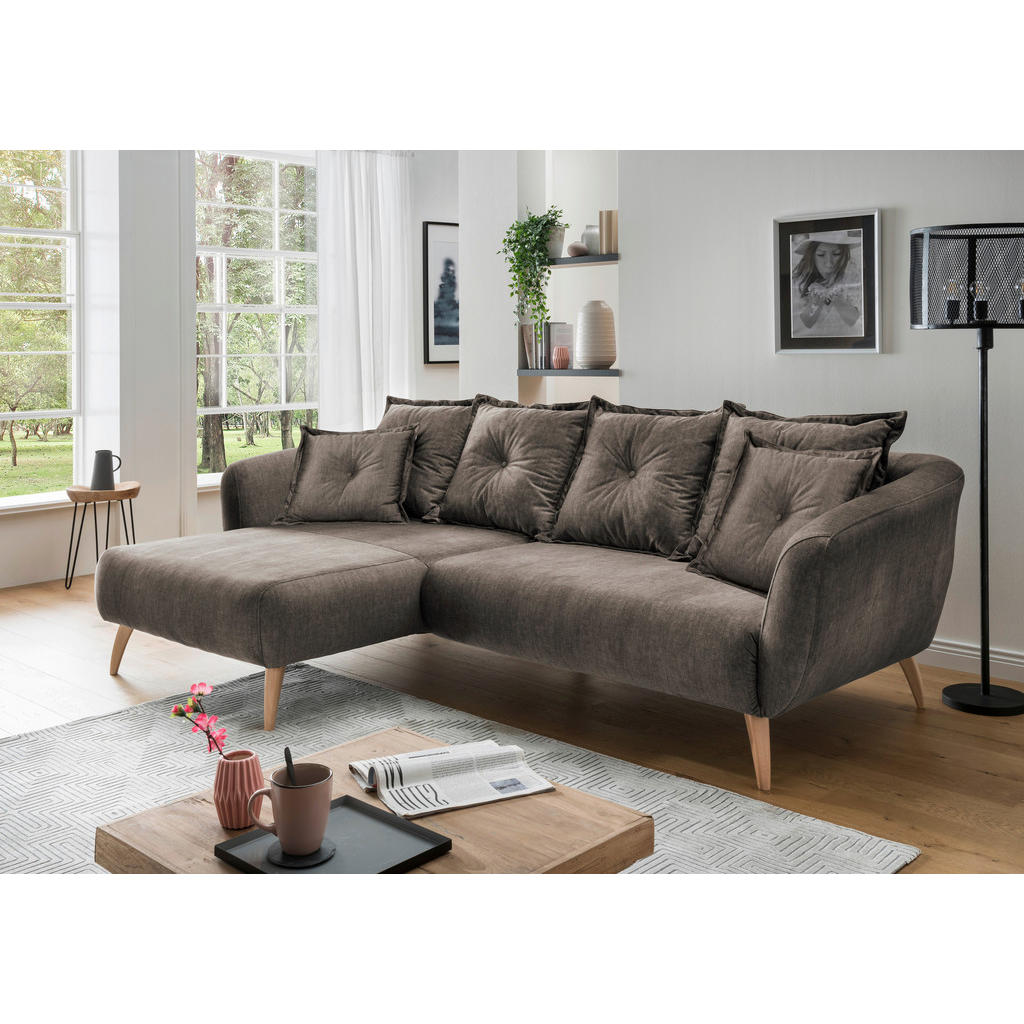 Thumbnail - Livetastic Ecksofa, Braun, Holz, Textil, Buche, Fichte, Kiefer,Buche, massiv, Uni, 3-Sitzer, Füllung: Komfortschaum, L-F...