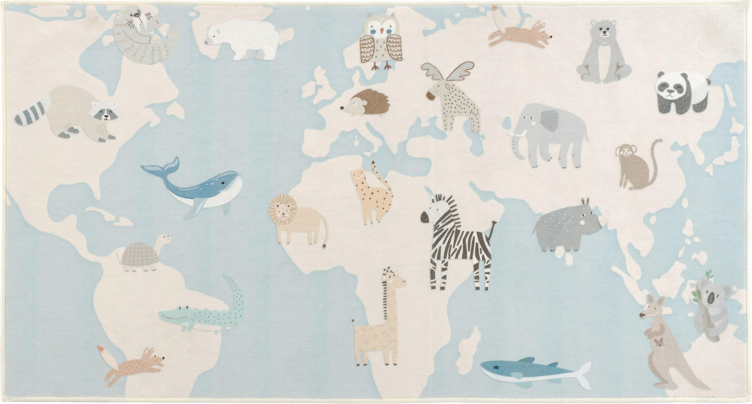 Lindorug Kinderteppich Living Zoonia Creme, Mehrfarbig, Pastellblau 80x150 cm