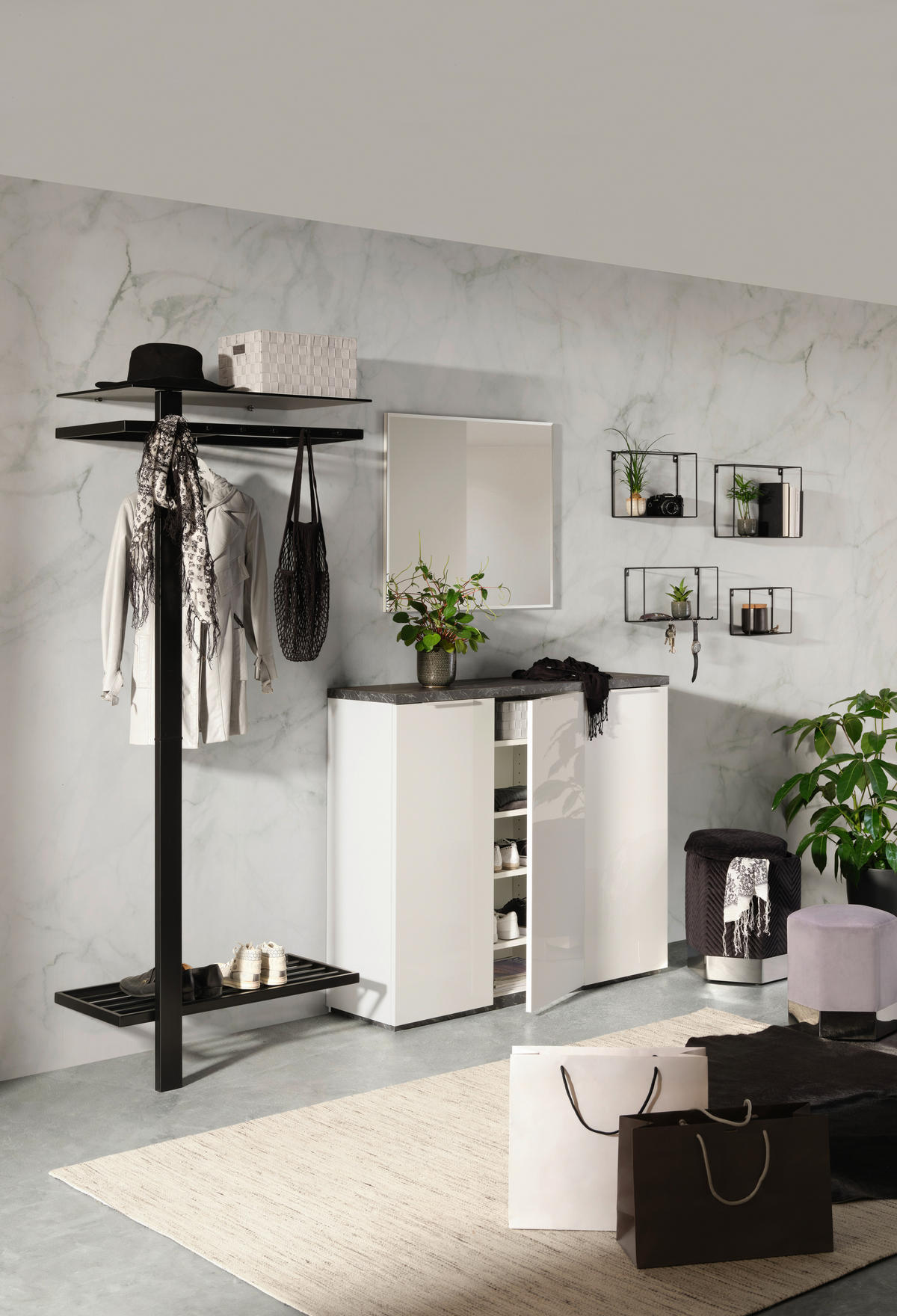 SKOSKÅP  i 120/102/35 cm  - vit/grå, Modern, metall/trämaterial (120/102/35cm) - Hom`in
