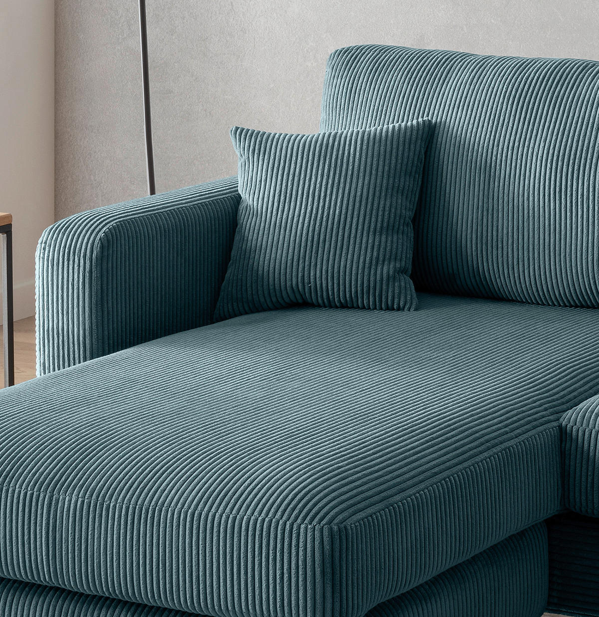 ECKSOFA in Cord Petrol  - Petrol/Schwarz, Basics, Textil/Metall (204/153cm) - Livetastic