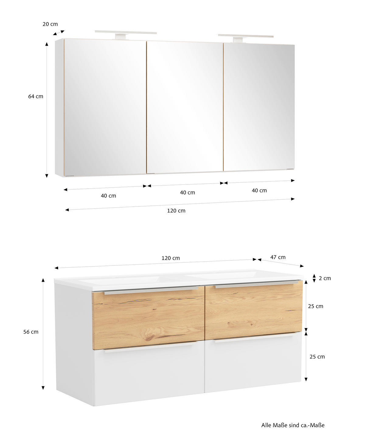 BADEZIMMER  in 120 cm  - Wildeiche/Schwarz, Trend, Glas/Holzwerkstoff (120cm) - Held