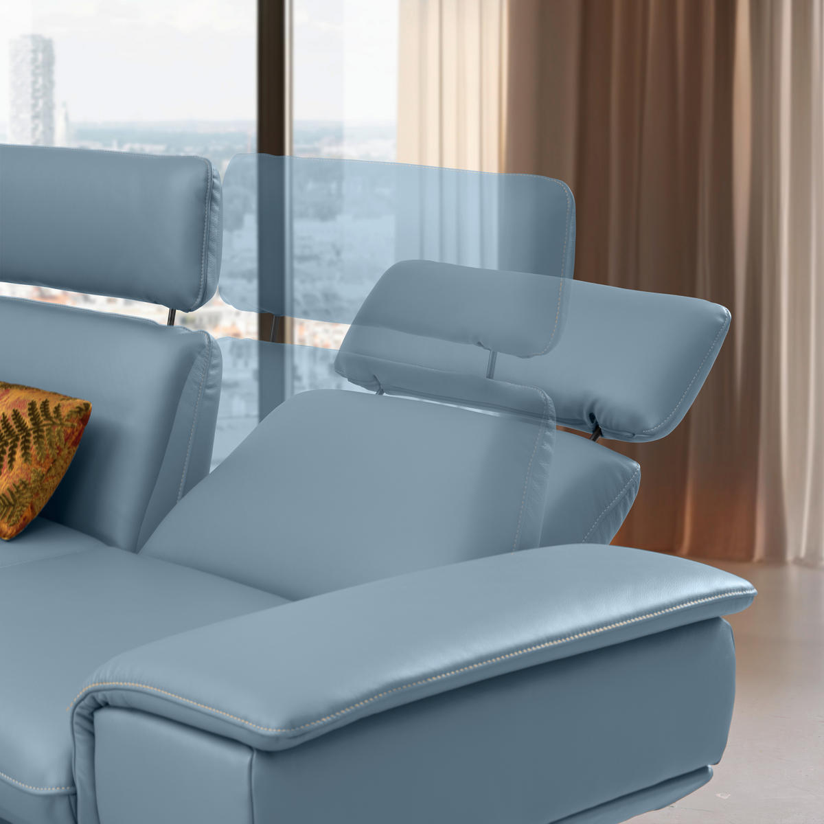 ECKSOFA in Echtleder Blau  150/242 cm  - Blau/Beige, Design, Leder/Metall (150/242cm) - Koinor