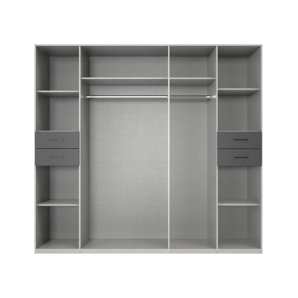 Thumbnail - Boxxx Kleiderschrank, Grau, Schwarz, Holzwerkstoff, 6 Fächer, 4 Schubladen, 225x208x58 cm, Made in Germany, Beimöbel erh...