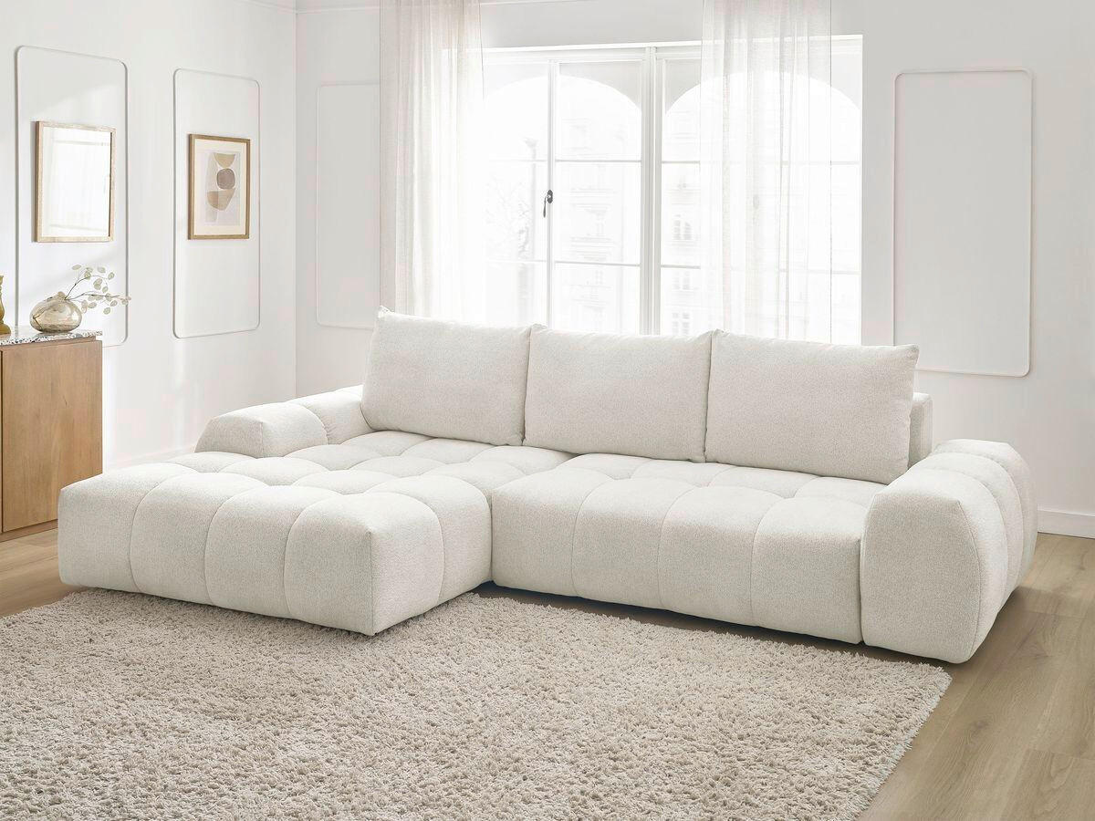 ECKSCHLAFSOFA EVEREST  mit Rücken echt, Armteil links, Armteil rechts Flachgewebe Weiß  - Schwarz/Weiß, MODERN, Kunststoff/Textil (318/180cm) - Livetastic