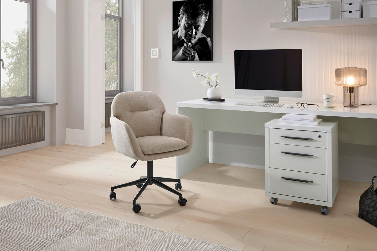 DREHSTUHL  in Webstoff Beige  - Beige/Schwarz, MODERN, Kunststoff/Textil (55/85-95/60cm) - Livetastic