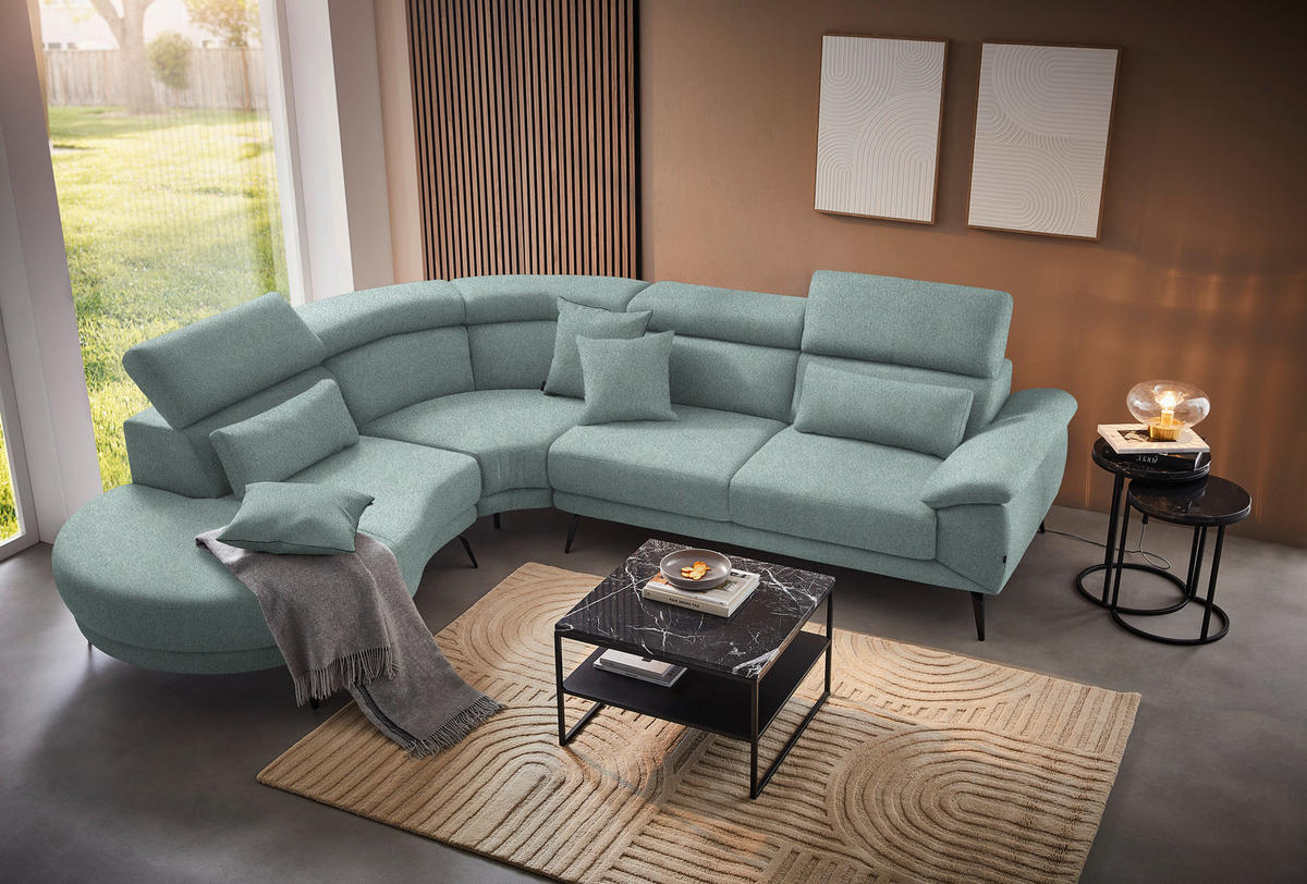 ECKSOFA Mintgrün Velours  - Schwarz/Mintgrün, Design, Textil/Metall (264/299cm) - Novel