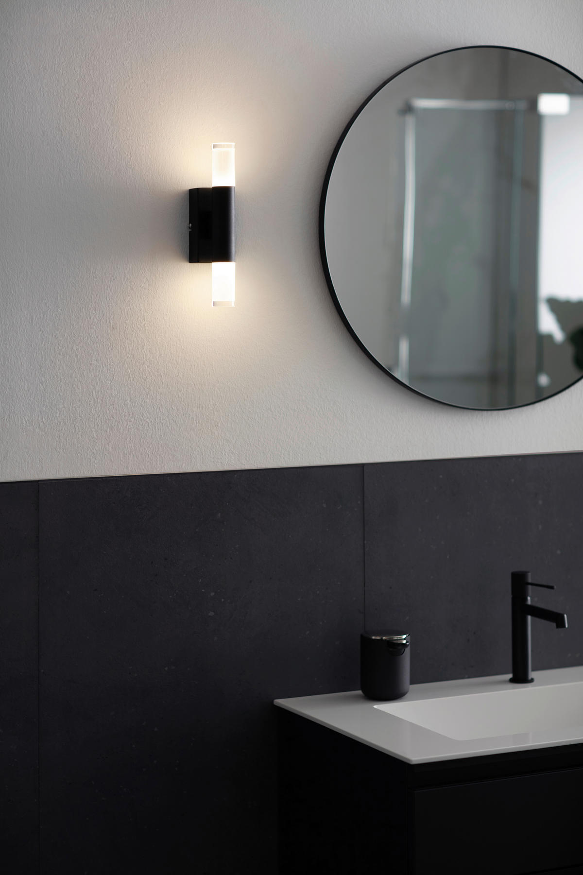 BADEZIMMER-WANDLEUCHTE Twice 7/29 cm   - Sandfarben/Schwarz, Basics, Glas/Metall (7/29cm) - Schöner Wohnen