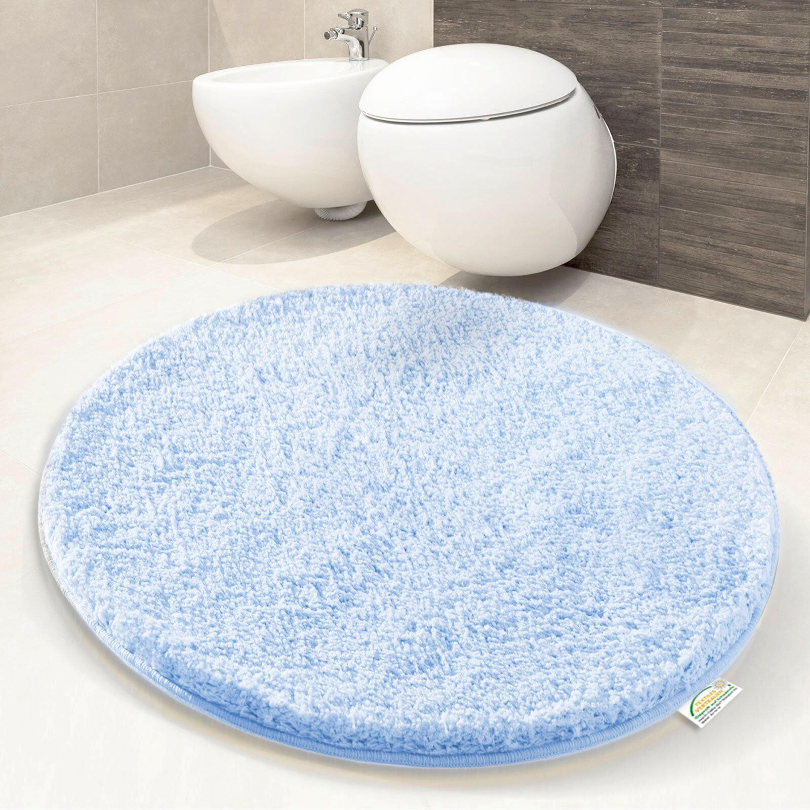 Thumbnail - Floordirekt Badematte Sky, Hellblau, Textil, Uni, rund, Oeko-Tex® Standard 100, für Fußbodenheizung geeignet, rutschhemm...