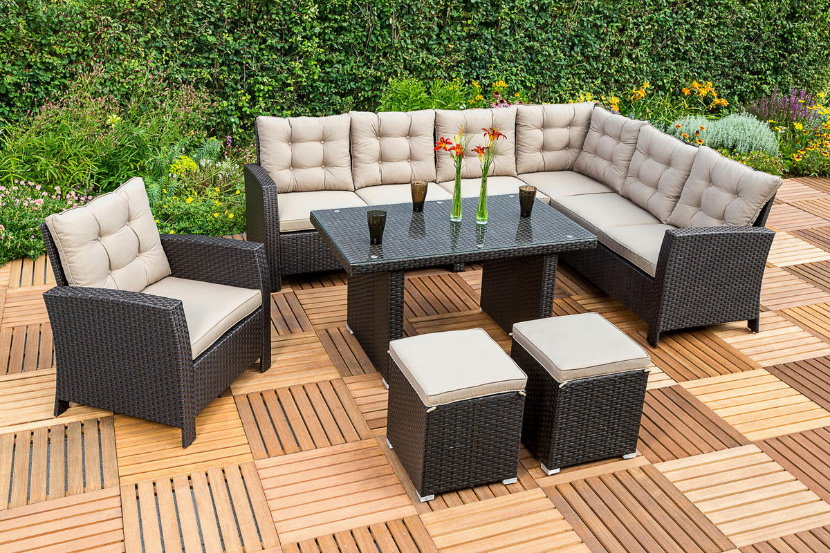 GARTENSET 5-teilig  - Beige/Braun, MODERN, Kunststoff/Metall - Gardenson
