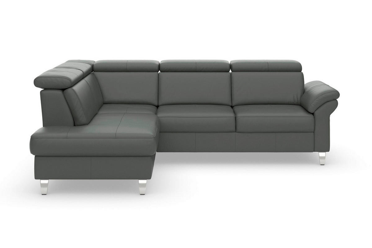 ECKSOFA 194/245 cm ARNGAST E in Echtleder Anthrazit Kopfteilverstellung  194/245 cm  - Chromfarben/Anthrazit, Basics, Leder/Textil (194/245cm) - Sit & More