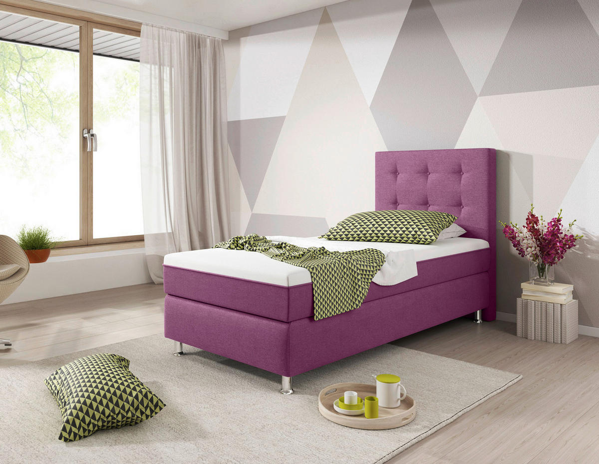 BOXSPRINGBETT 90/200 cm  in Pink  - Pink/Silberfarben, KONVENTIONELL, Textil/Metall (90/200cm) - MID.YOU