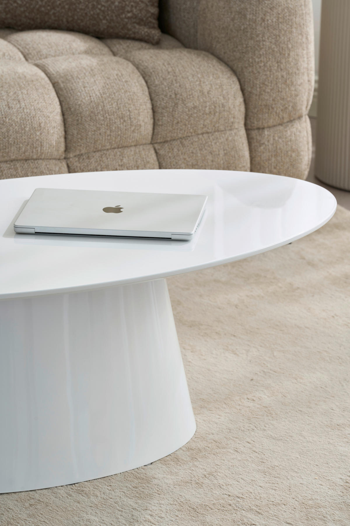 COUCHTISCH 110/60/40 cm oval Weiß Hochglanz  - Weiß Hochglanz, Basics, Holzwerkstoff (110/60/40cm) - MID.YOU