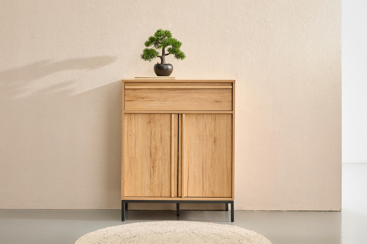 KOMODA, farba duba, 80/101/40 cm - čierna/farba duba, Design, kov/drevo (80/101/40cm) - Xora