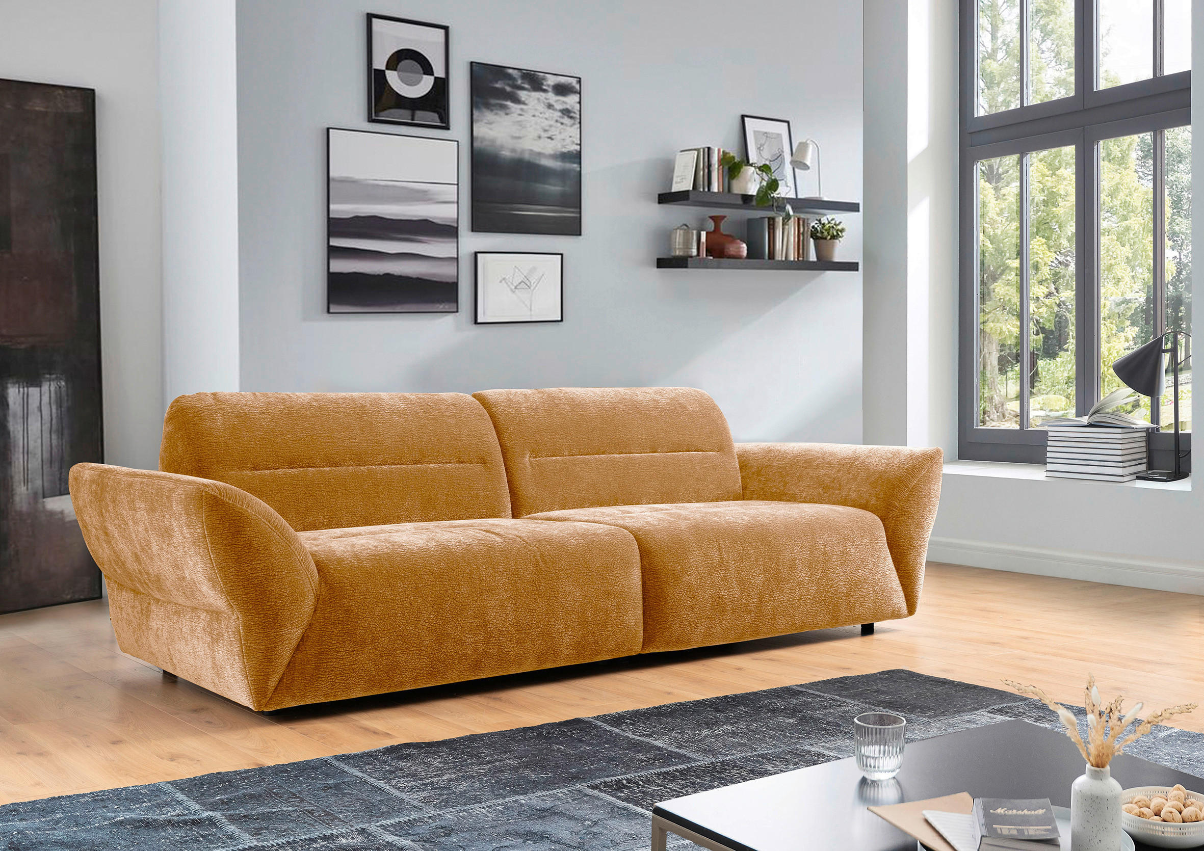 BIGSOFA Chenille Gelb, Senfgelb  - Gelb/Senfgelb, KONVENTIONELL, Kunststoff/Textil (300/91/116cm) - Cantus