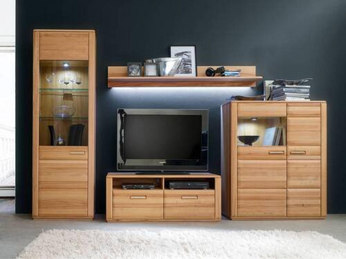 WOHNWAND La Paz  in Kernbuche  319/209/51 cm  - Silberfarben/Buchefarben, Design, Glas/Holz (319/209/51cm) - Livetastic