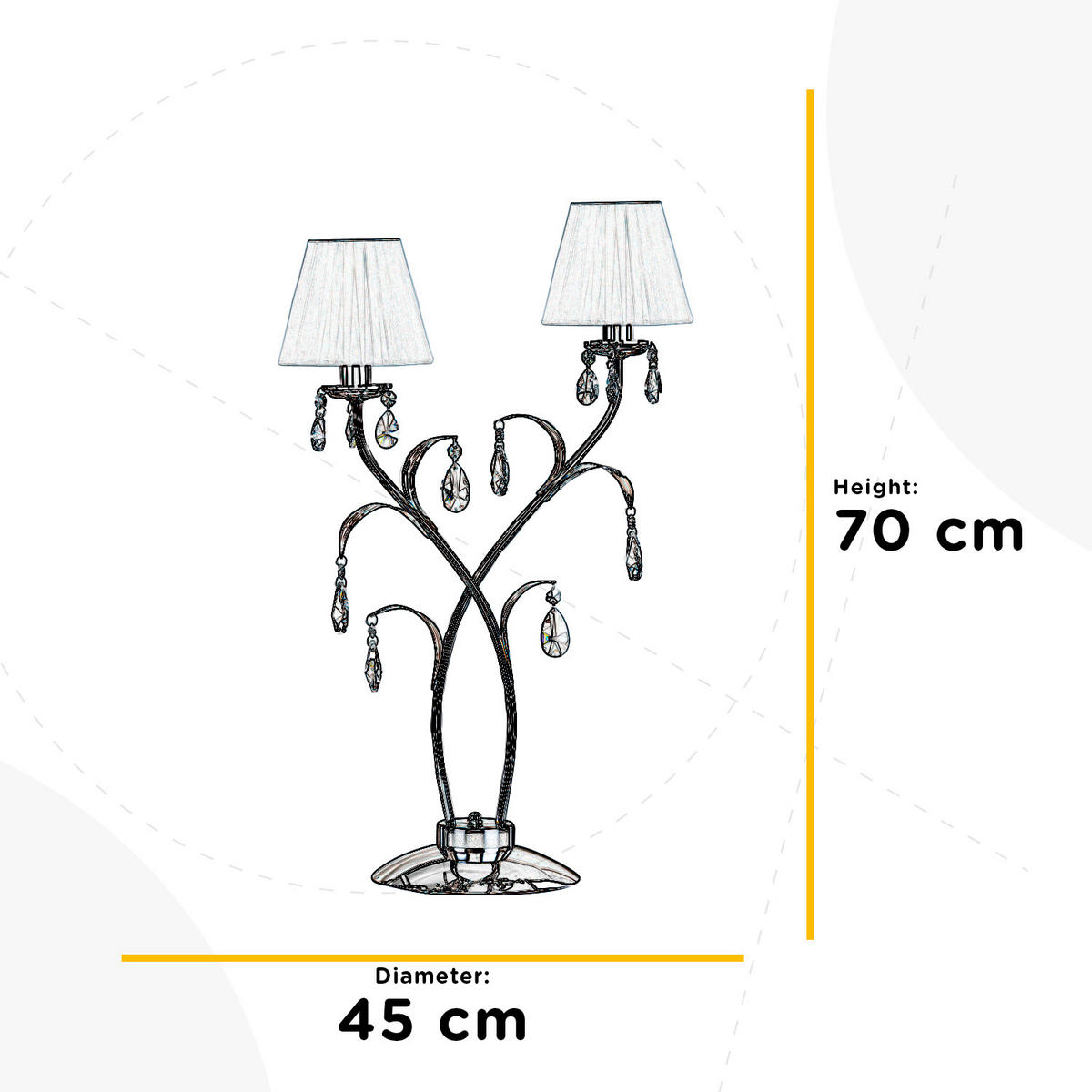 KRISTALL-TISCHLEUCHTE 45/70 cm   - Chromfarben/Weiß, KONVENTIONELL, Glas/Textil (45/70cm)