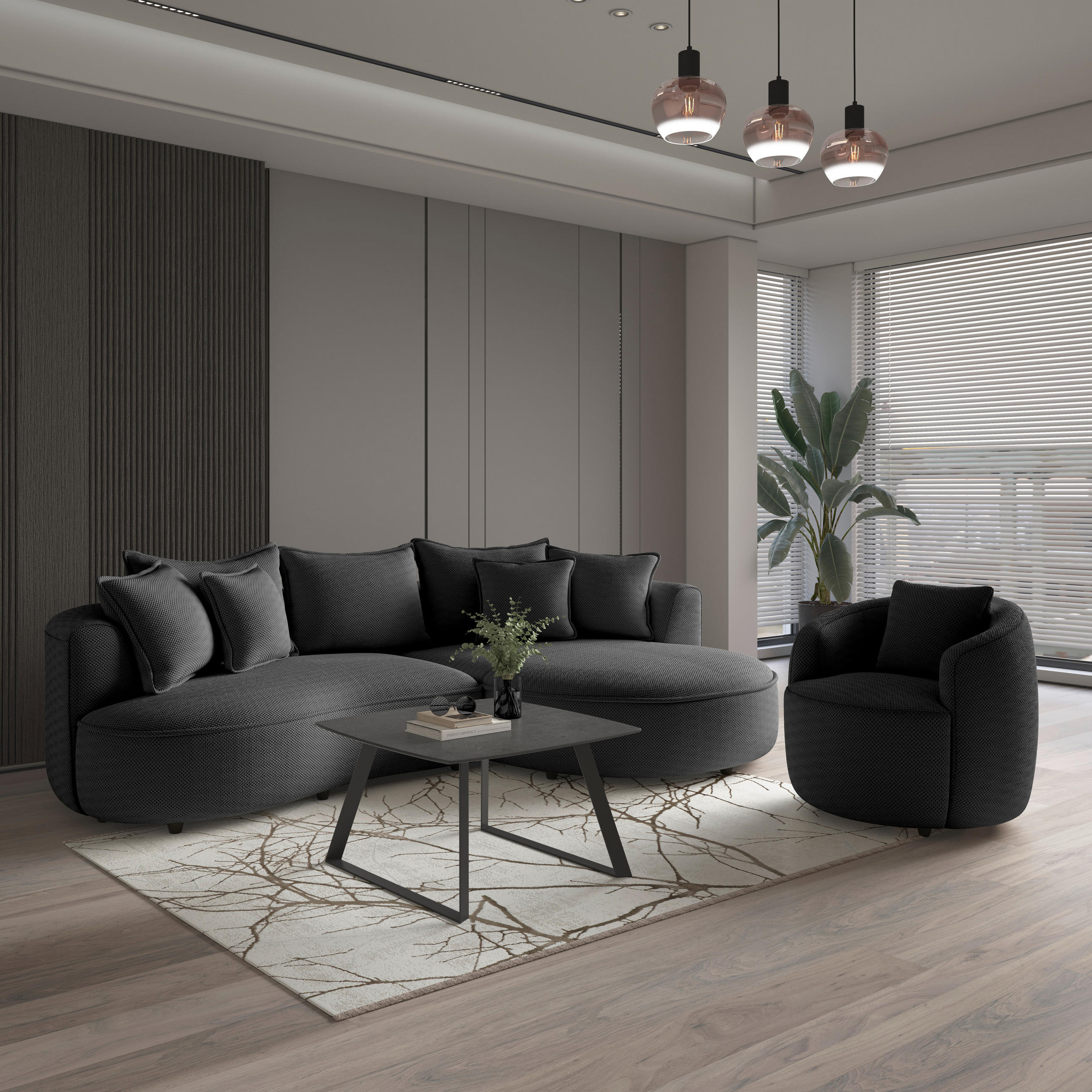 SESSEL in Velours, Struktur Anthrazit  - Anthrazit/Schwarz, MODERN, Kunststoff/Textil (81/74/81cm) - Livetastic