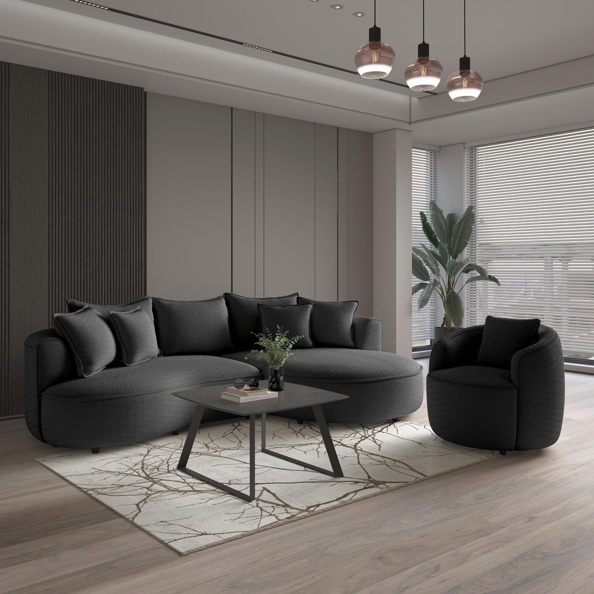 SESSEL in Velours, Struktur Anthrazit  - Anthrazit/Schwarz, MODERN, Kunststoff/Textil (81/74/81cm) - Livetastic