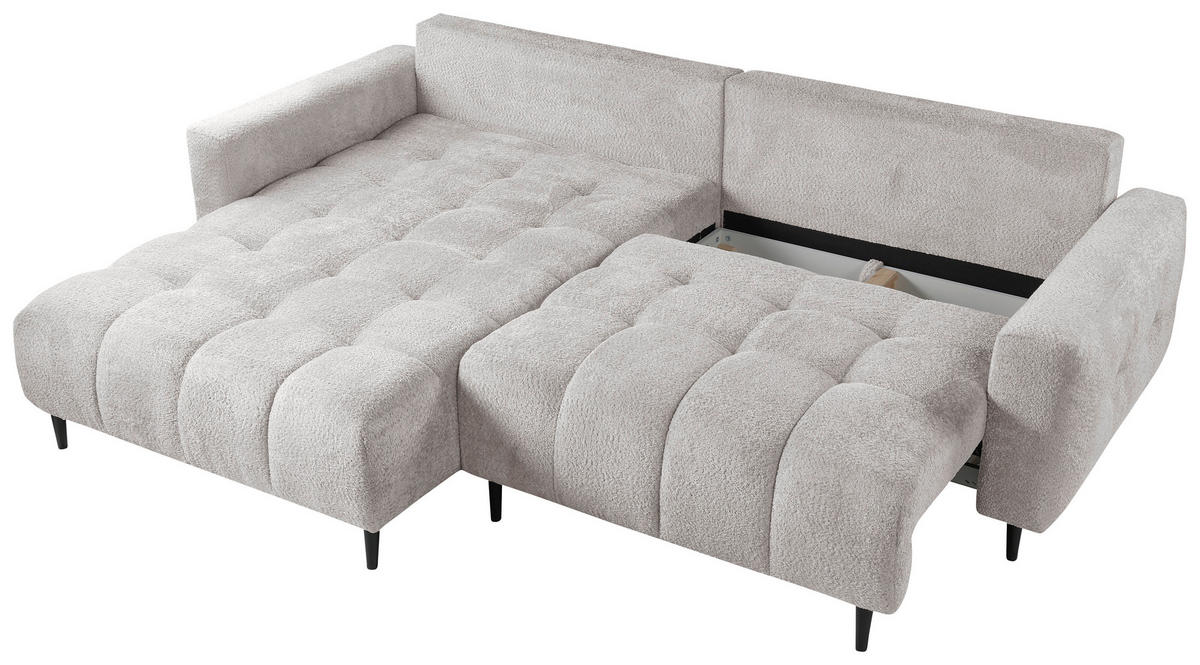 ECKSOFA in Chenille Ecru  - Ecru/Schwarz, Konventionell, Holz/Textil (180/266cm) - MID.YOU