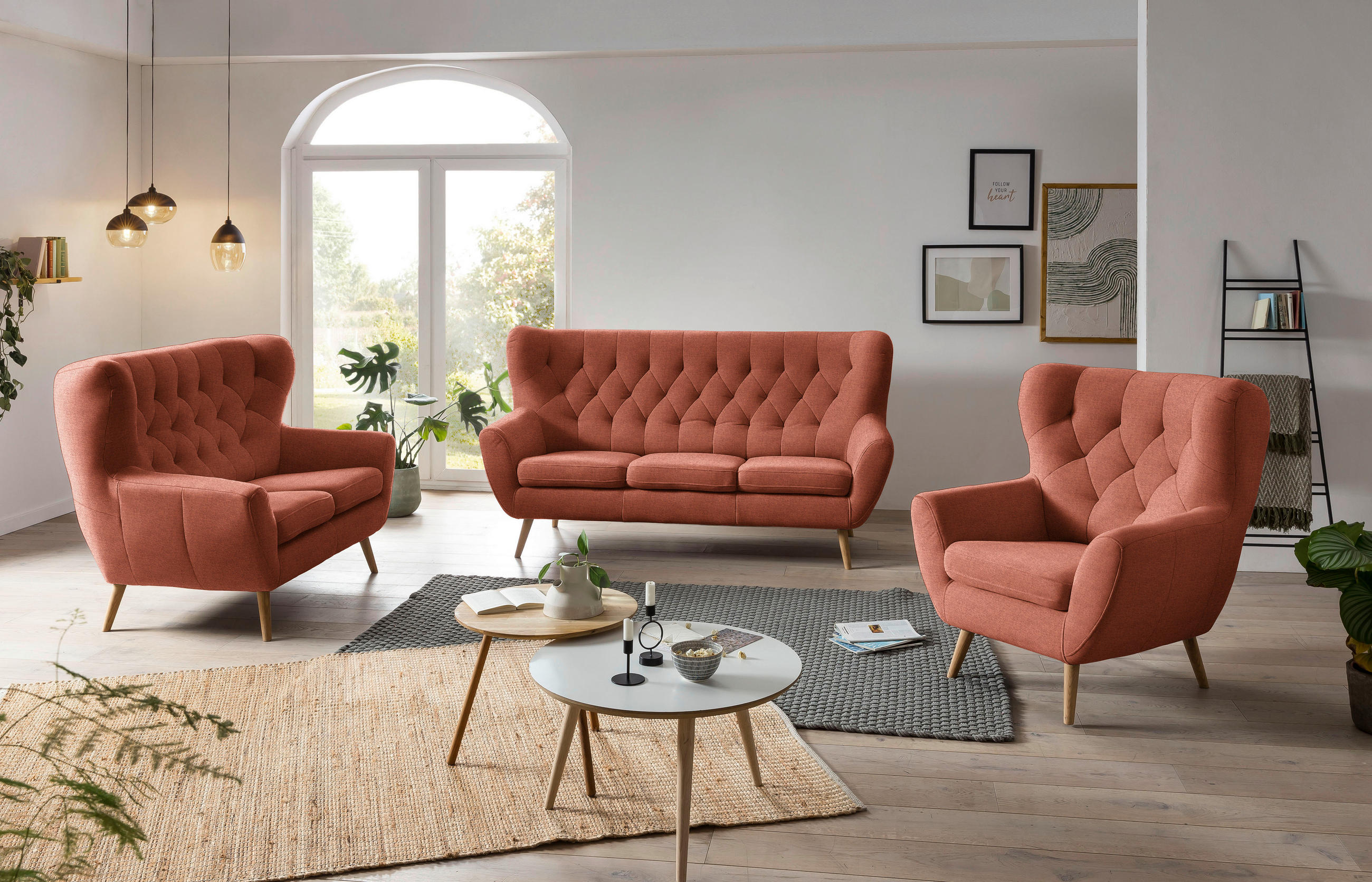 3-SITZER-SOFA in Mikrofaser Rostfarben  - Rostfarben, Design, Holz/Textil (187/101/95cm) - Stylife
