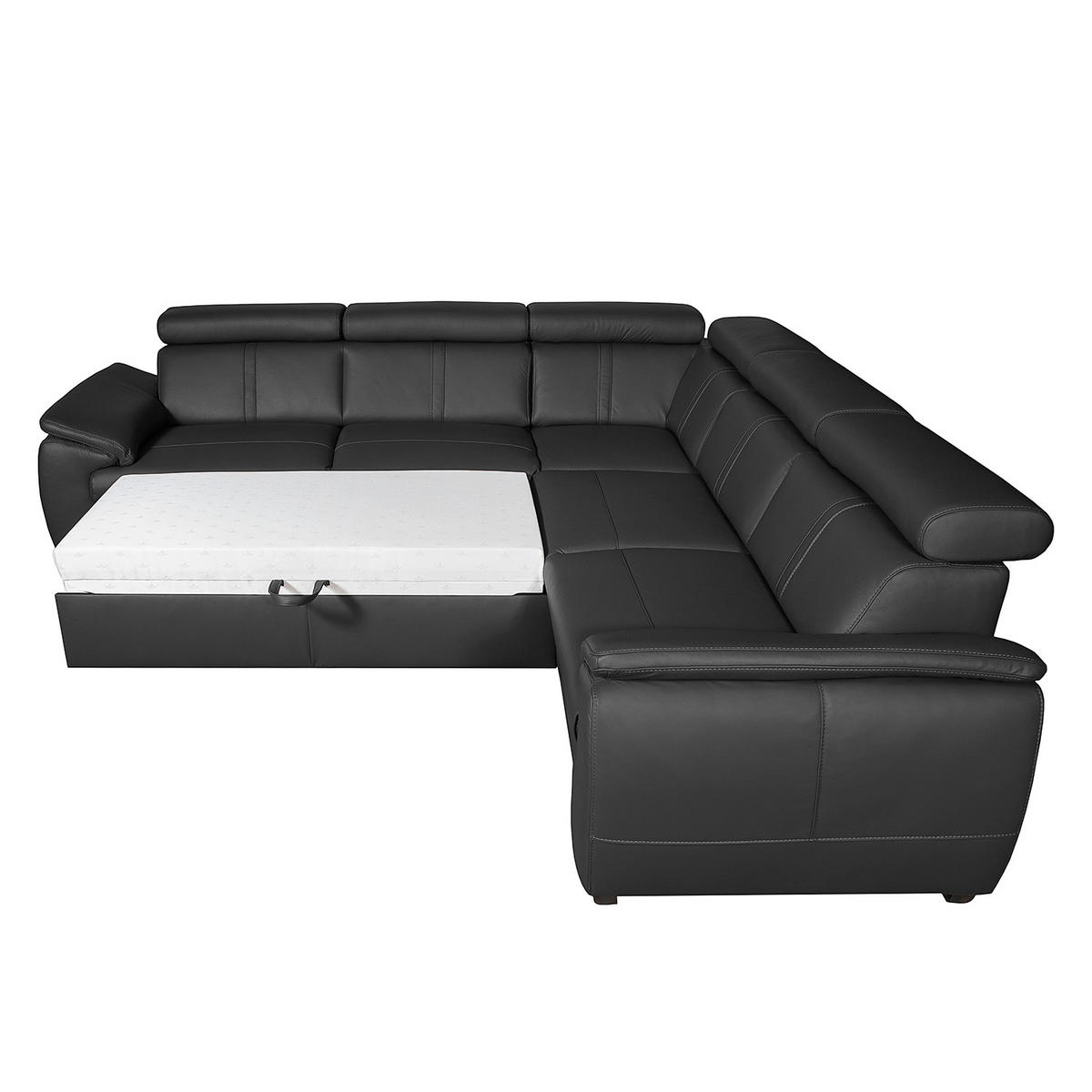 ECKSOFA Schwarz Echtleder  - Schwarz, Design, Leder/Holz (265/265cm) - Livetastic