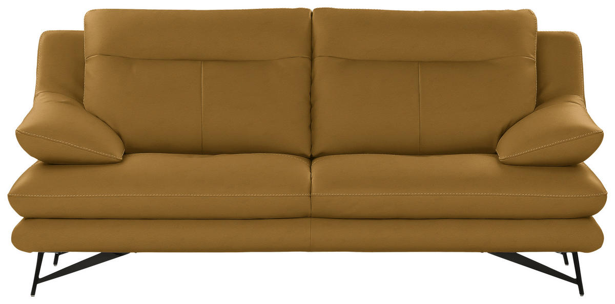 3-SITZER-SOFA in Leder Senfgelb  - Senfgelb, Design, Leder/Metall (215/90/109cm)