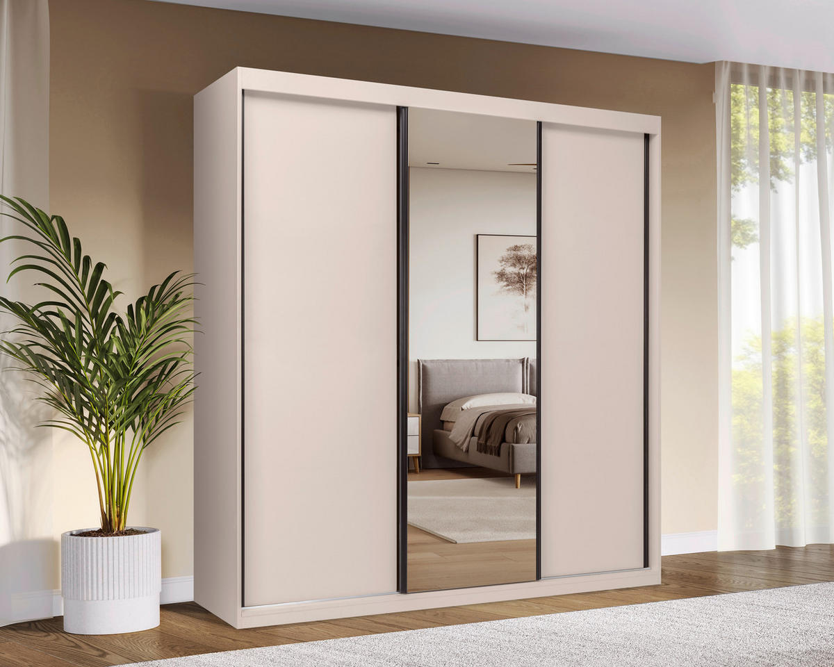 SCHIEBETÜRENSCHRANK 200/215/59,5 cm 3-türig  - Kaschmir/Schwarz, MODERN, Holzwerkstoff/Metall (200/215/59,5cm) - MID.YOU