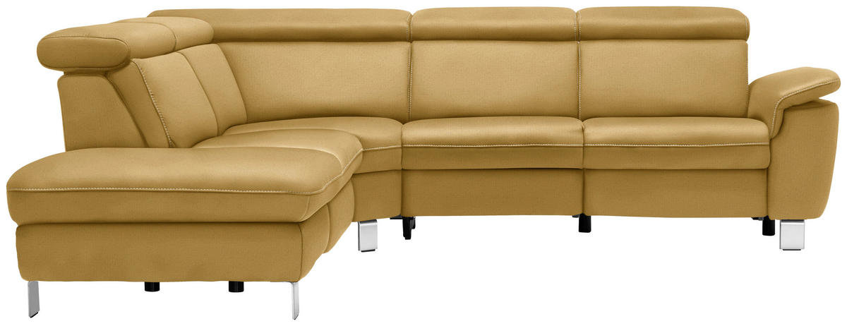 ECKSOFA in Flachgewebe, Mikrofaser Bernsteinfarben  - Beige/Bernsteinfarben, Design, Textil/Metall (239/271cm) - Cantus