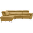 ECKSOFA in Flachgewebe, Mikrofaser Bernsteinfarben  - Beige/Bernsteinfarben, Design, Textil/Metall (242/271cm) - Cantus