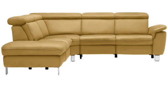 ECKSOFA in Flachgewebe, Mikrofaser Bernsteinfarben  - Beige/Bernsteinfarben, Design, Textil/Metall (242/271cm) - Cantus