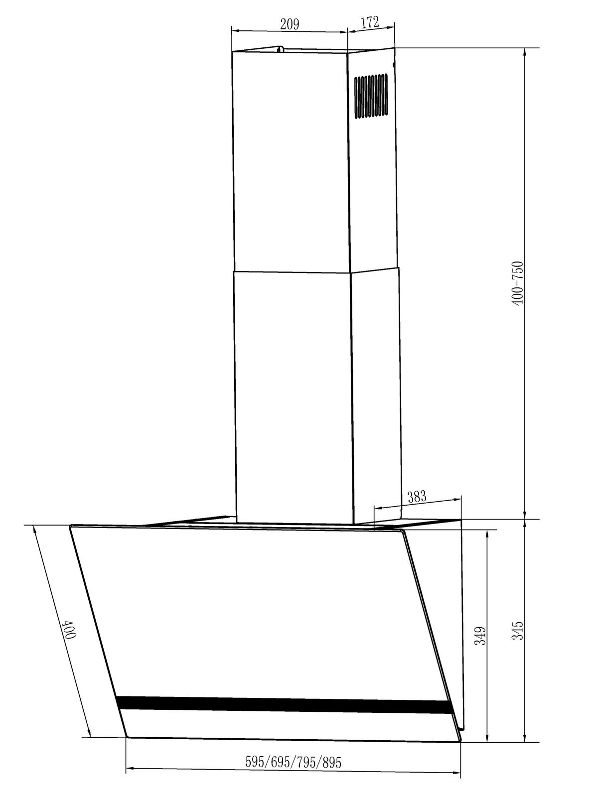 DUNSTABZUGSHAUBE CH24160W-20  - Weiß, Trend, Glas/Metall (59,5/74,5–109,5/38,3cm) - Respekta