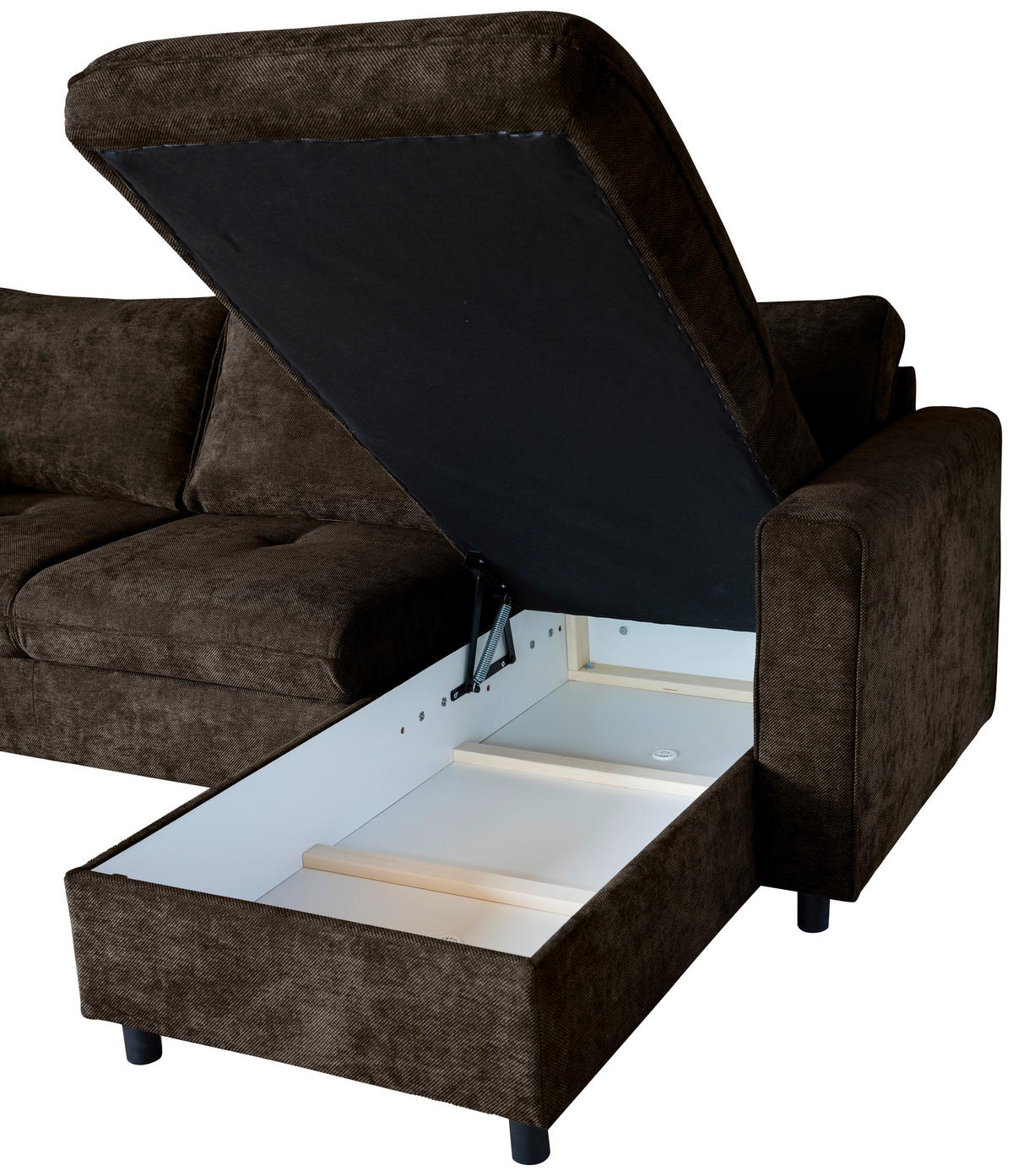 ECKSOFA Dunkelbraun Flachgewebe  - Dunkelbraun/Schwarz, KONVENTIONELL, Textil/Metall (252/162cm) - Carryhome