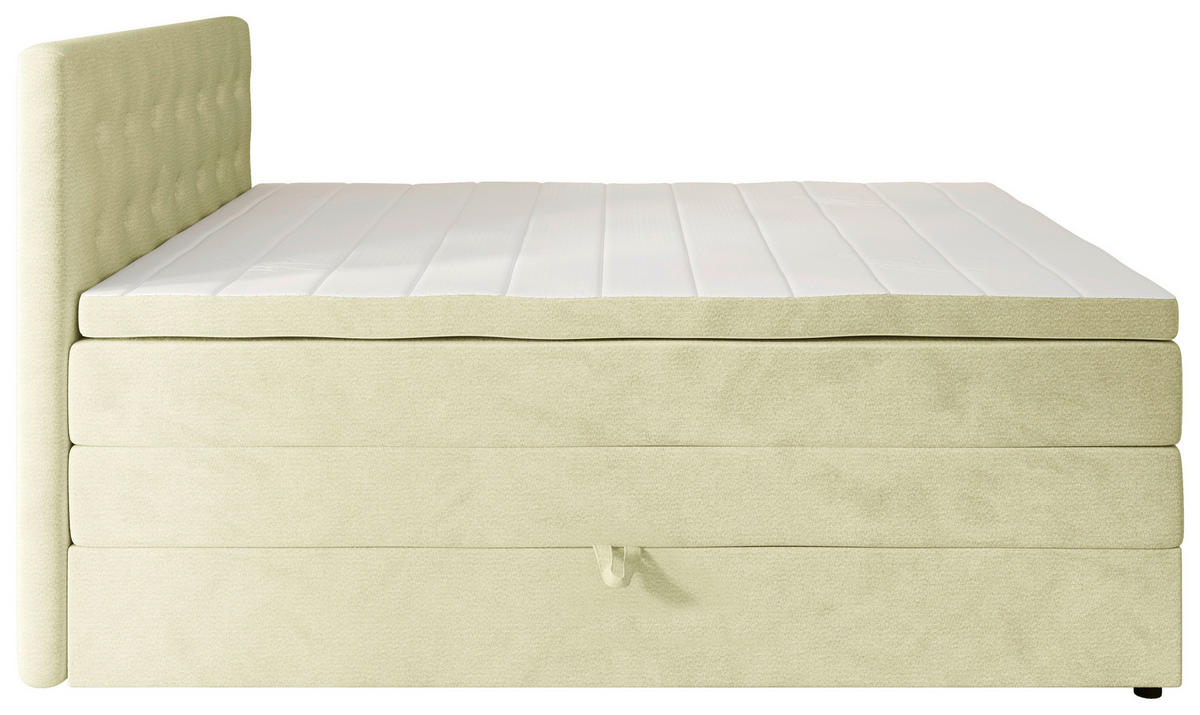BOXSPRINGBETT 200/200 cm,  in Beige, gepolstertes Kopfteil, Bettkasten, Topper, Matratzen, H3 + H4 = fest + sehr fest  - Beige/Schwarz, KONVENTIONELL, Kunststoff/Textil (200/200cm) - Chameo