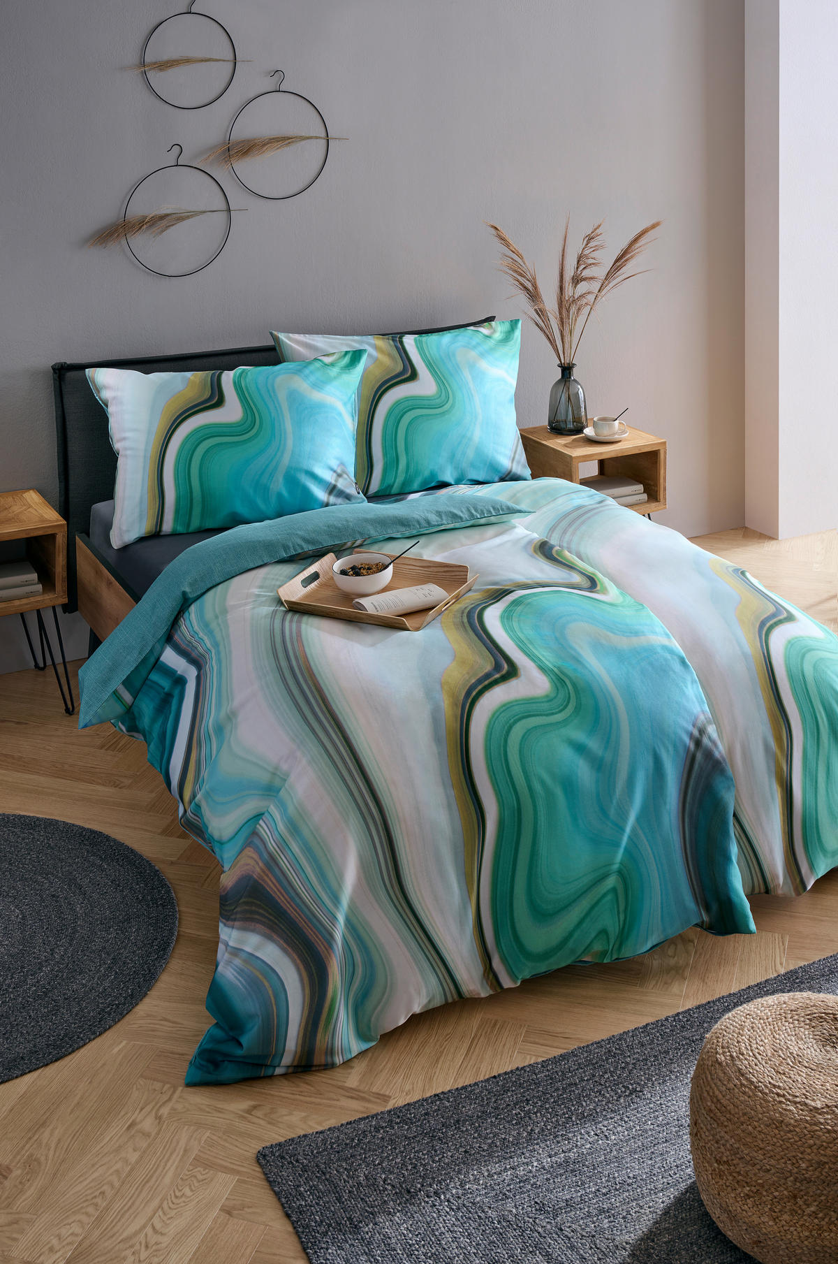 BETTWÄSCHE CUBY Satin 140/200 cm  - Petrol, KONVENTIONELL, Textil (140/200cm) - Novel