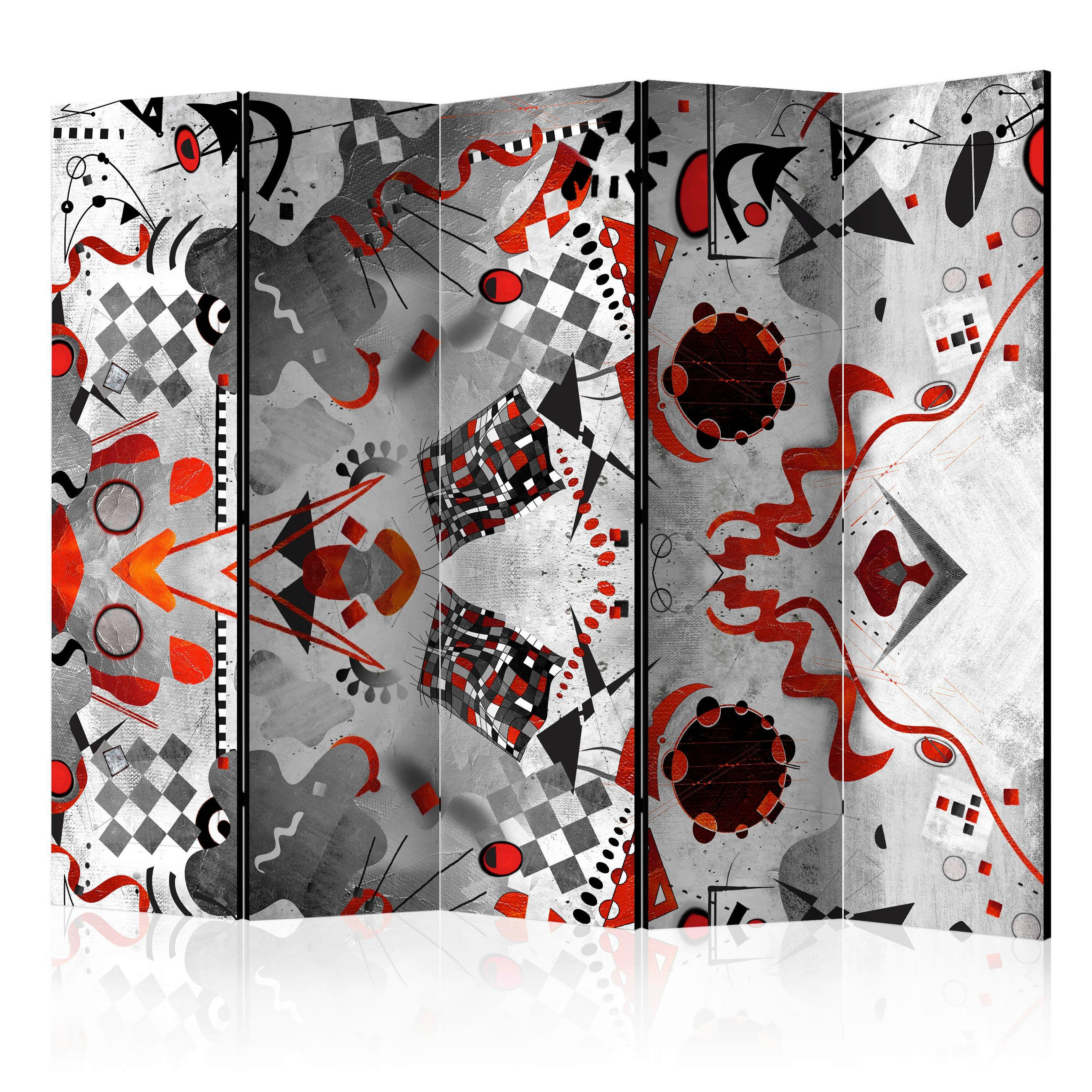 PARAVENT mit 5  Flügel - Rot/Grau, Basics, Holz/Textil (225/172/3cm) - artgeist