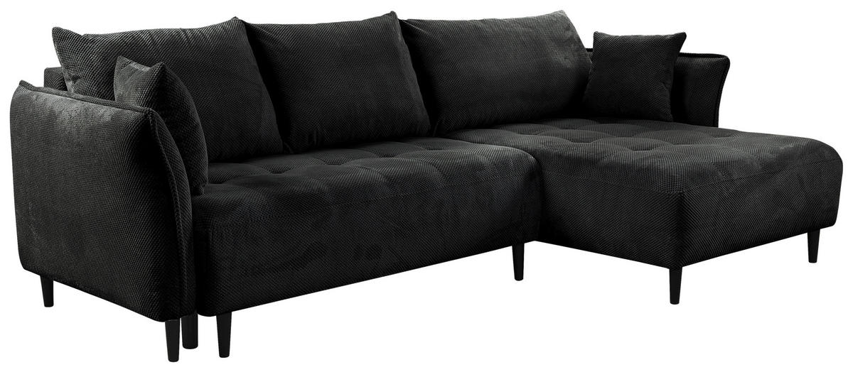ECKSOFA in Chenille Schwarz  - Schwarz, Konventionell, Holz/Textil (290/160cm) - MID.YOU