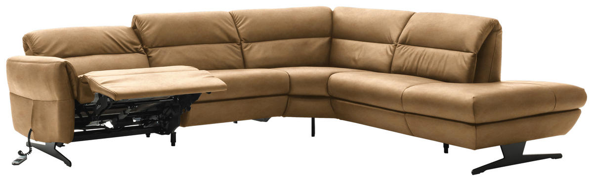 ECKSOFA Honig Echtleder  - Schwarz/Honig, Design, Leder/Metall (286/258cm) - Schöner Wohnen