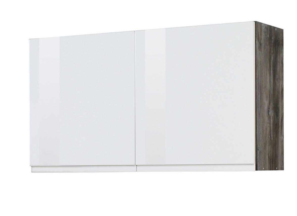 KÜCHENOBERSCHRANK 100/57/34 cm  in Grau, Weiss Hochglanz  - Weiss Hochglanz/Grau, Basics, Holzwerkstoff (100/57/34cm) - Held
