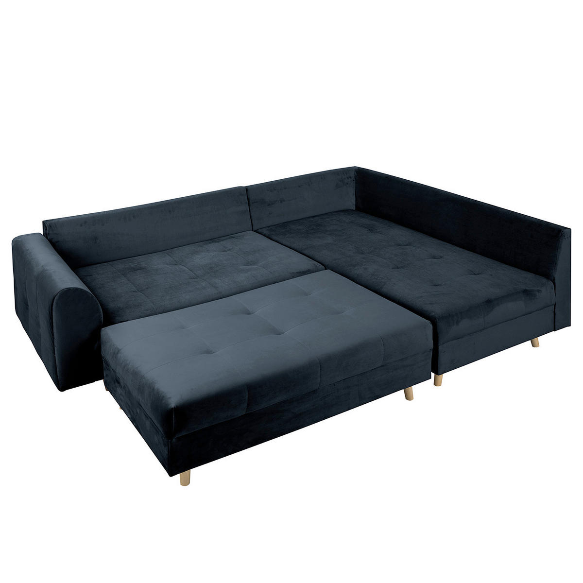 ECKSOFA inkl. Hocker Ariella in Samt Dunkelblau  231/161 cm  - Naturfarben/Dunkelblau, Design, Holz/Textil (231/161cm) - Livetastic