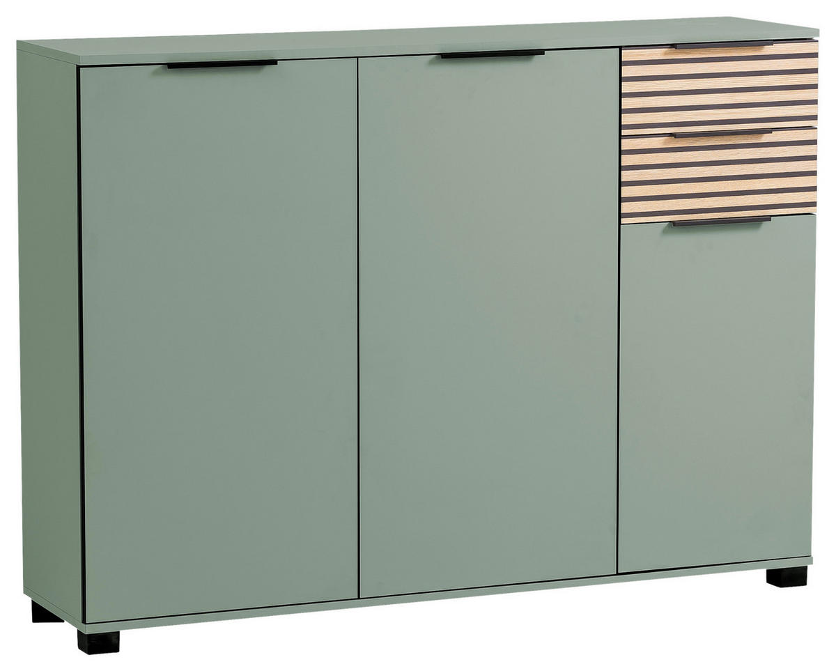 SCHUHSCHRANK Grün, Eichefarben  - Eichefarben/Schwarz, Design, Holzwerkstoff/Kunststoff (141,9/105,5/35cm) - MID.YOU