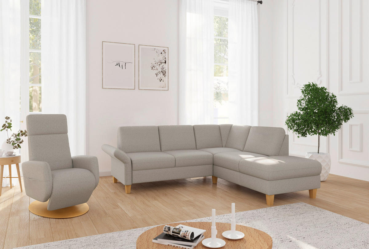 ECKSOFA ROCHELLE E Taupe Flachgewebe  - Taupe/Eichefarben, KONVENTIONELL, Holz/Textil (240/216cm) - Sit & More