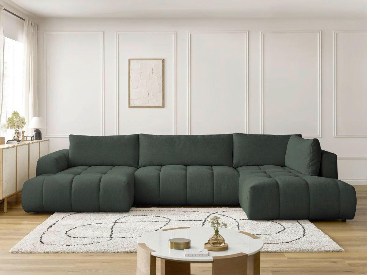 WOHNLANDSCHAFT  FUJI  Grün Leinenoptik  - Schwarz/Grün, MODERN, Kunststoff/Textil (160/377/204cm)