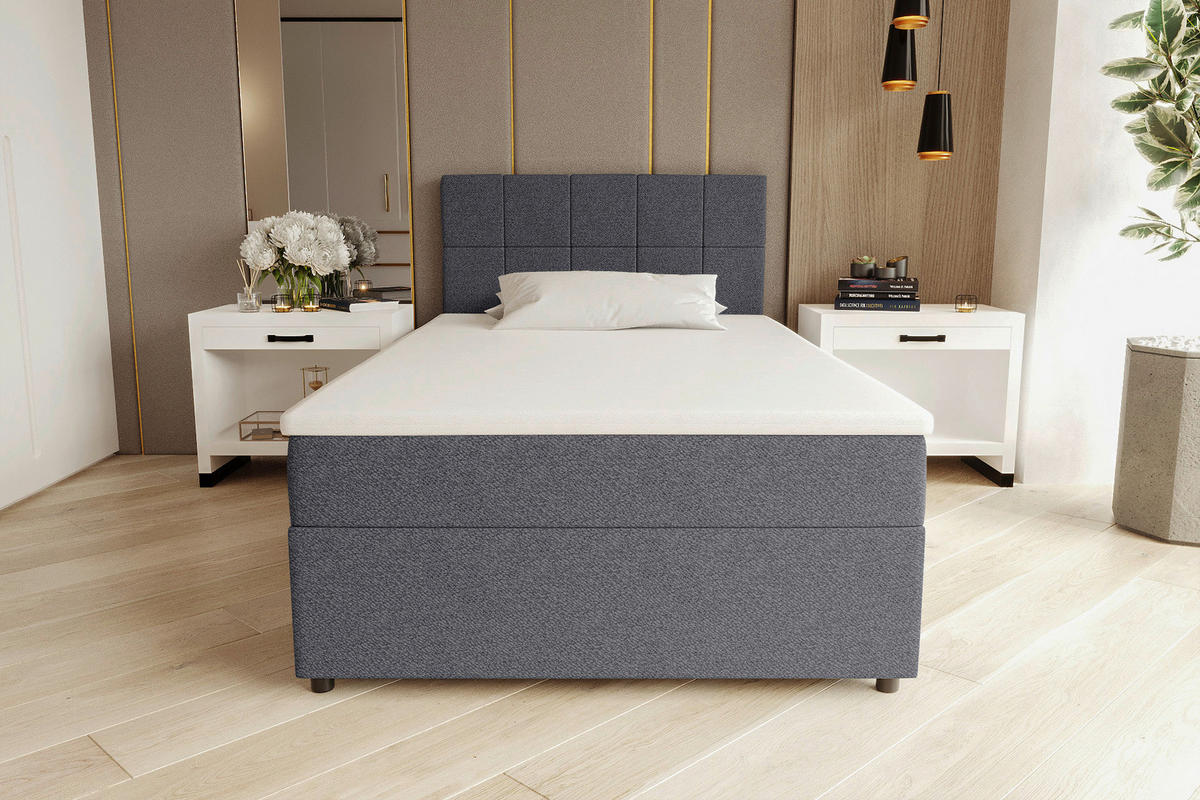 BOXBETT 120/200 cm,  in Blau, Matratze, Topper, Bettschublade, H3 = fest  - Blau/Schwarz, KONVENTIONELL, Kunststoff/Textil (120/200cm) - Boxxx